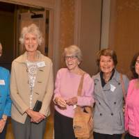 Helen Hunting and Sue Moore with three guests.